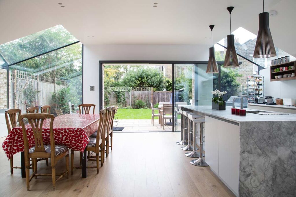 A luxury kitchen and dining extension created by Aspect Construction